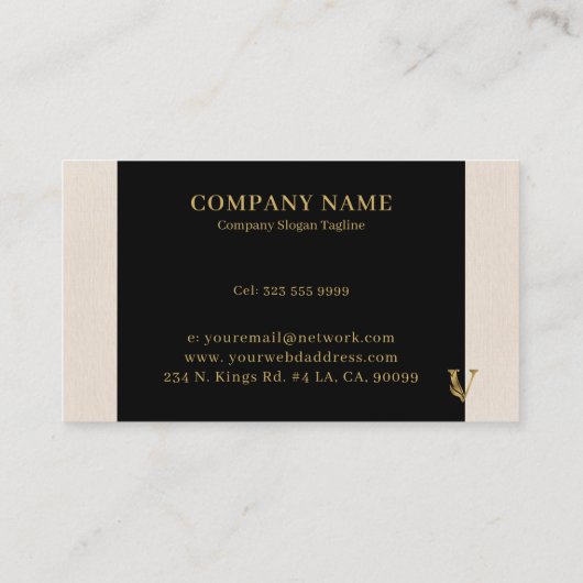 Gold tones letter V floraal decoratief Visitekaartje (Achterkant)