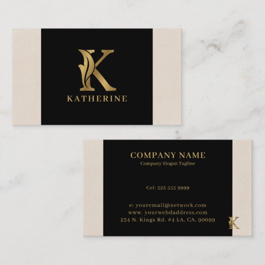 Gold tones met een K floraal decoratief Visitekaartje (Voorkant / Achterkant)