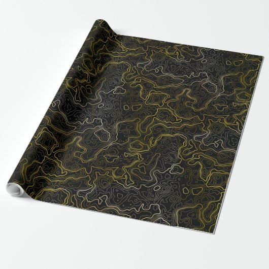 Gold Topography Wrapping Paper Cadeaupapier (Uitgerold)