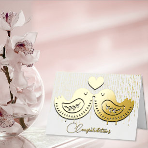 Gold Tortelduifjes Wedding Folie Wenskaart