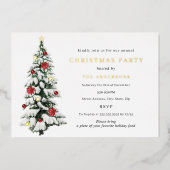 Gold Traditional Waterverf Tree-kerstfeest Folie Uitnodiging (Voorkant)