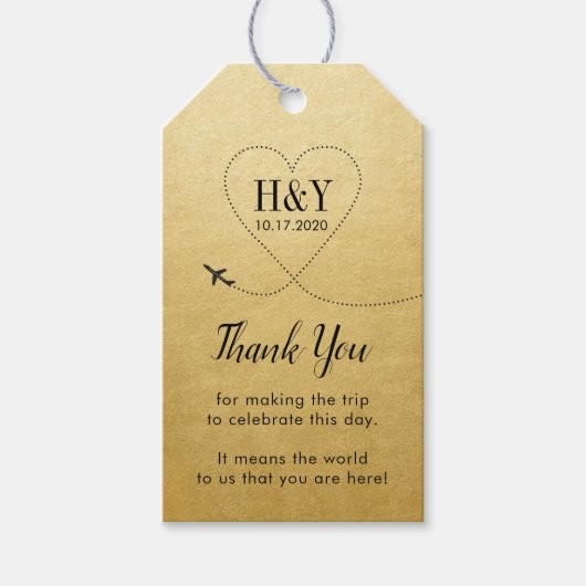 Gold Travel Theme Airplane Trail Favor Cadeaulabel (Voorkant)