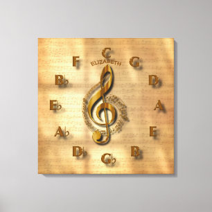 Gold Treble Clef Clock met Circle of Fifths Music Canvas Afdruk