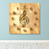 Gold Treble Clef Clock met Circle of Fifths Music Canvas Afdruk (Insitu (Houten vloer))