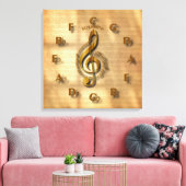 Gold Treble Clef Clock met Circle of Fifths Music Canvas Afdruk (Insitu (Woonkamer))