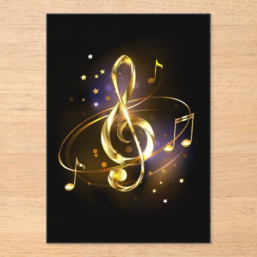 Gold Treble Clef Music Acryl Uitnodigingen (Voorkant)