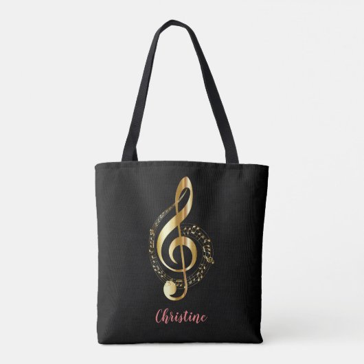 Gold Treble Clef Music Canvas tas (Achterkant)