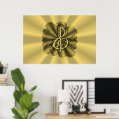 Gold Treble Clef Music Design Poster (Thuiskantoor)