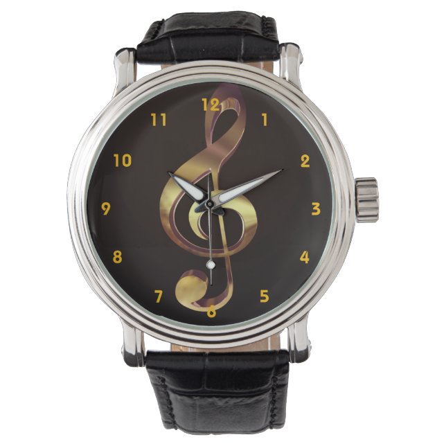 Gold Treble Clef Music Watch Horloge (Voorkant)