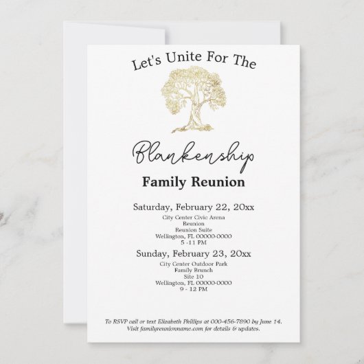 Gold Tree Artwork Family Reunion 2 dagen Sjabloon Kaart (Voorkant)