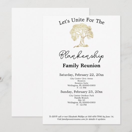 Gold Tree Artwork Family Reunion 2 dagen Sjabloon Kaart (Voorkant / Achterkant)