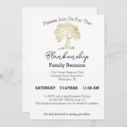 Gold Tree Artwork Family Reunion Sjabloon Kaart (Voorkant / Achterkant)