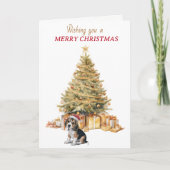 Gold Tree Beagle Puppy Kerst Kaart (Voorkant)
