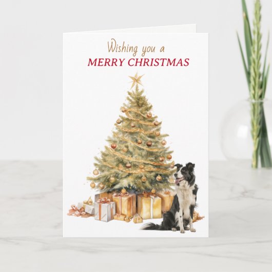Gold Tree Border Collie Christmas Card Feestdagen Kaart (Voorkant)