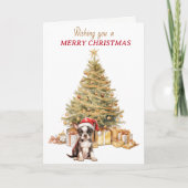 Gold Tree Boston Terrier Puppy Christmas Kaart (Voorkant)