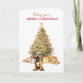 Gold Tree Boxer Puppy Kerst Kaart (Voorkant)