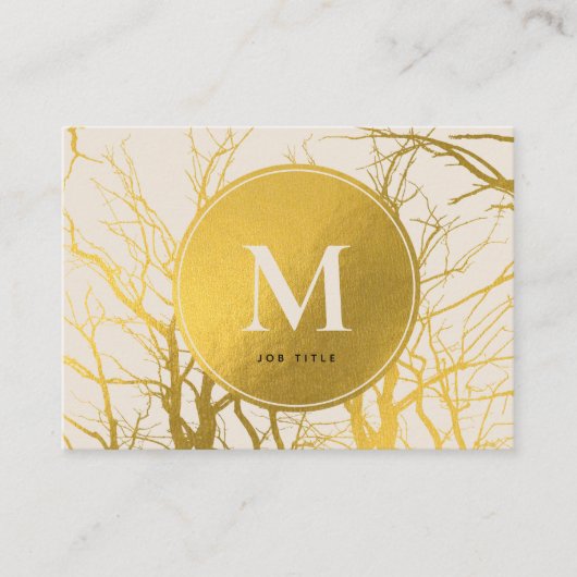 Gold Tree Branches Beige Monogram Professional Visitekaartje (Voorkant)