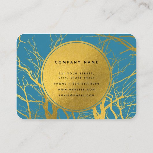 Gold Tree Branches Blue Monogram Professional Visitekaartje (Achterkant)