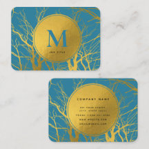 Gold Tree Branches Blue Monogram Professional