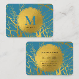 Gold Tree Branches Blue Monogram Professional Visitekaartje