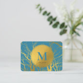 Gold Tree Branches Blue Monogram Professional Visitekaartje (Staand voorkant)