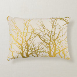 Gold Tree Branches Pattern Beige Background Accent Kussen