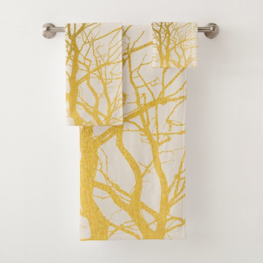 Gold Tree Branches Pattern Beige Background Bad Handdoek (Insitu)