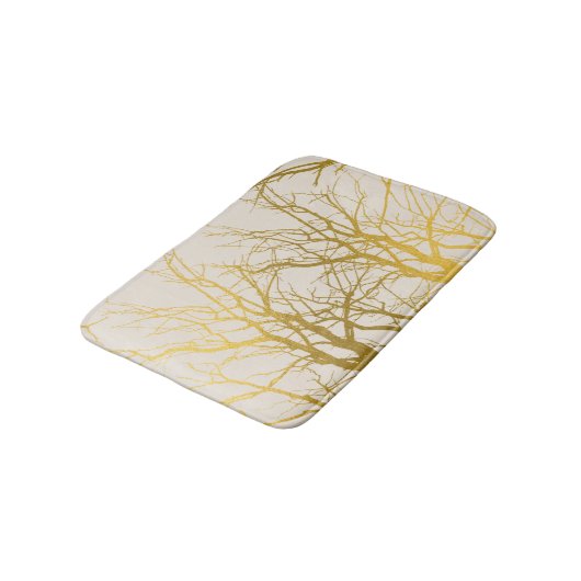 Gold Tree Branches Pattern Beige Background Badmat (Gekanteld)