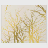 Gold Tree Branches Pattern Beige Background Cadeaupapier (Vlak)