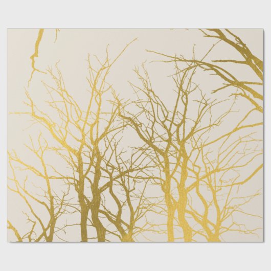 Gold Tree Branches Pattern Beige Background Cadeaupapier (Vlak)