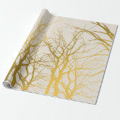 Gold Tree Branches Pattern Beige Background Cadeaupapier (Uitgerold)