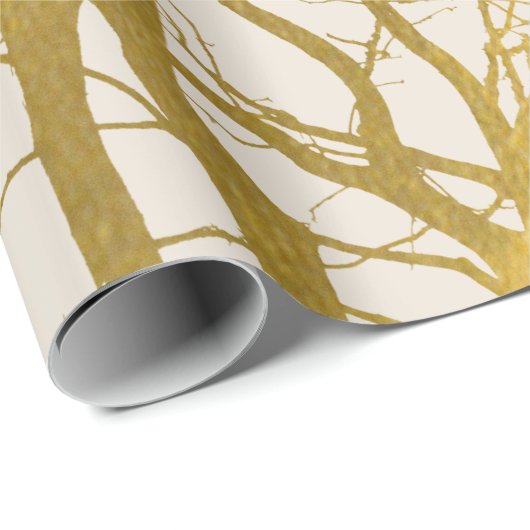 Gold Tree Branches Pattern Beige Background Cadeaupapier (Rol Hoek)