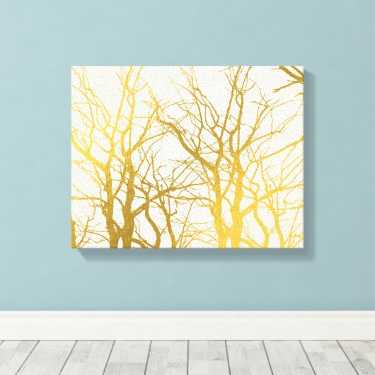 Gold Tree Branches Pattern Beige Background Canvas Afdruk (Insitu (Houten vloer))