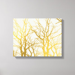 Gold Tree Branches Pattern Beige Background Canvas Afdruk