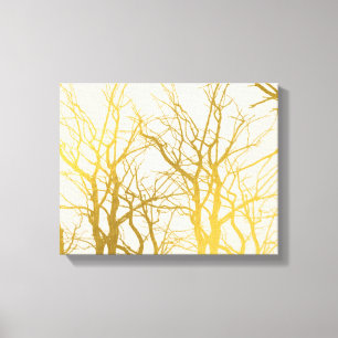 Gold Tree Branches Pattern Beige Background Canvas Afdruk