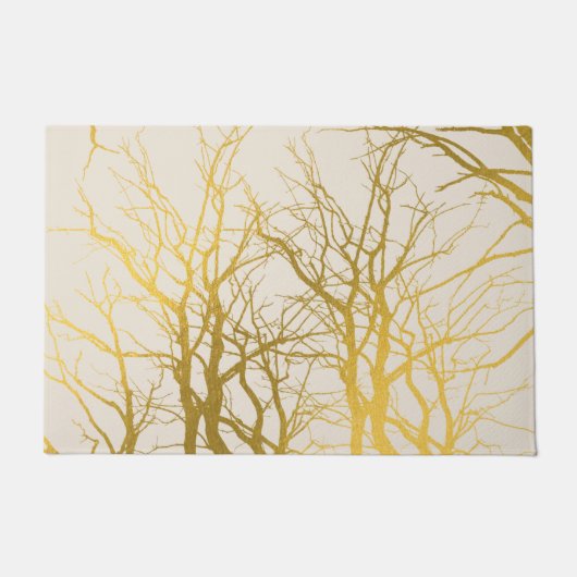 Gold Tree Branches Pattern Beige Background Deurmat (Voorkant)