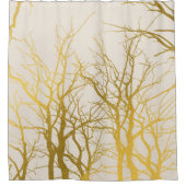 Gold Tree Branches Pattern Beige Background Douchegordijn (Voorkant)