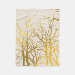 Gold Tree Branches Pattern Beige Background Fleece Deken
