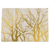 Gold Tree Branches Pattern Beige Background Groot Cadeauzakje (Voorkant)