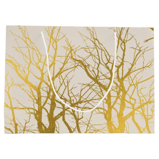 Gold Tree Branches Pattern Beige Background Groot Cadeauzakje (Achterkant)