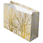 Gold Tree Branches Pattern Beige Background Groot Cadeauzakje (Voorkant Gekanteld)