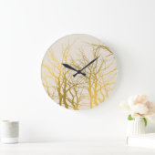 Gold Tree Branches Pattern Beige Background Grote Klok (Huis)