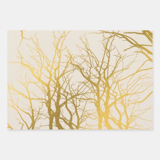 Gold Tree Branches Pattern Beige Background Inpakpapier Vel (Voorkant 2)
