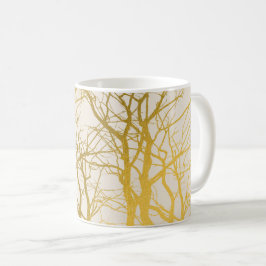 Gold Tree Branches Pattern Beige Background Koffiemok