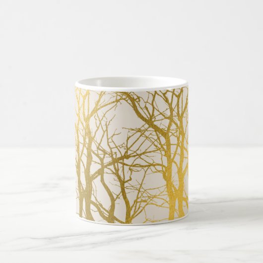 Gold Tree Branches Pattern Beige Background Koffiemok (Center)
