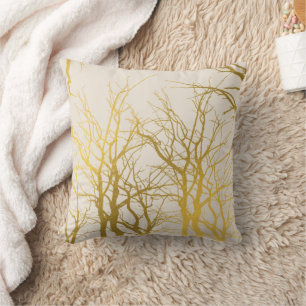 Gold Tree Branches Pattern Beige Background Kussen