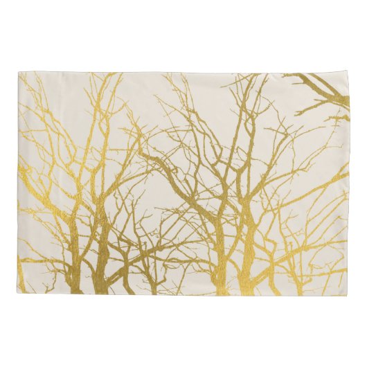 Gold Tree Branches Pattern Beige Background Kussensloop (Achterkant)