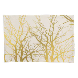 Gold Tree Branches Pattern Beige Background Kussensloop