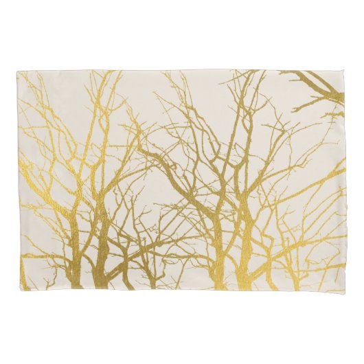 Gold Tree Branches Pattern Beige Background Kussensloop (Voorkant)