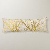 Gold Tree Branches Pattern Beige Background Lichaamskussen (Achterkant)